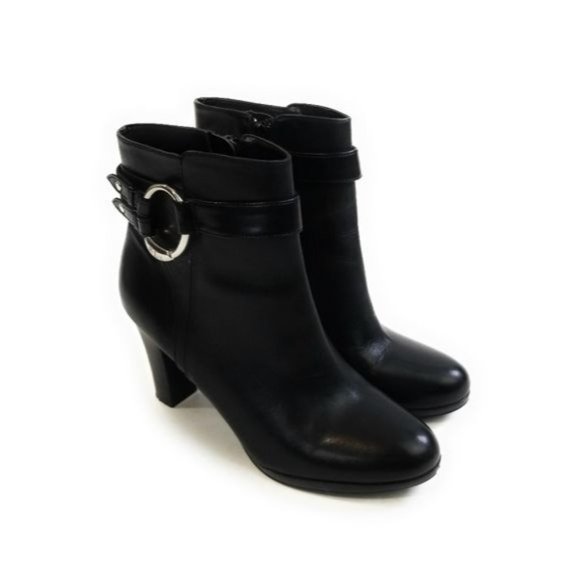 Lauren Ralph Lauren Myla Black Leather Heeled Ankle Booties Womens Size 6 - Picture 6 of 8
